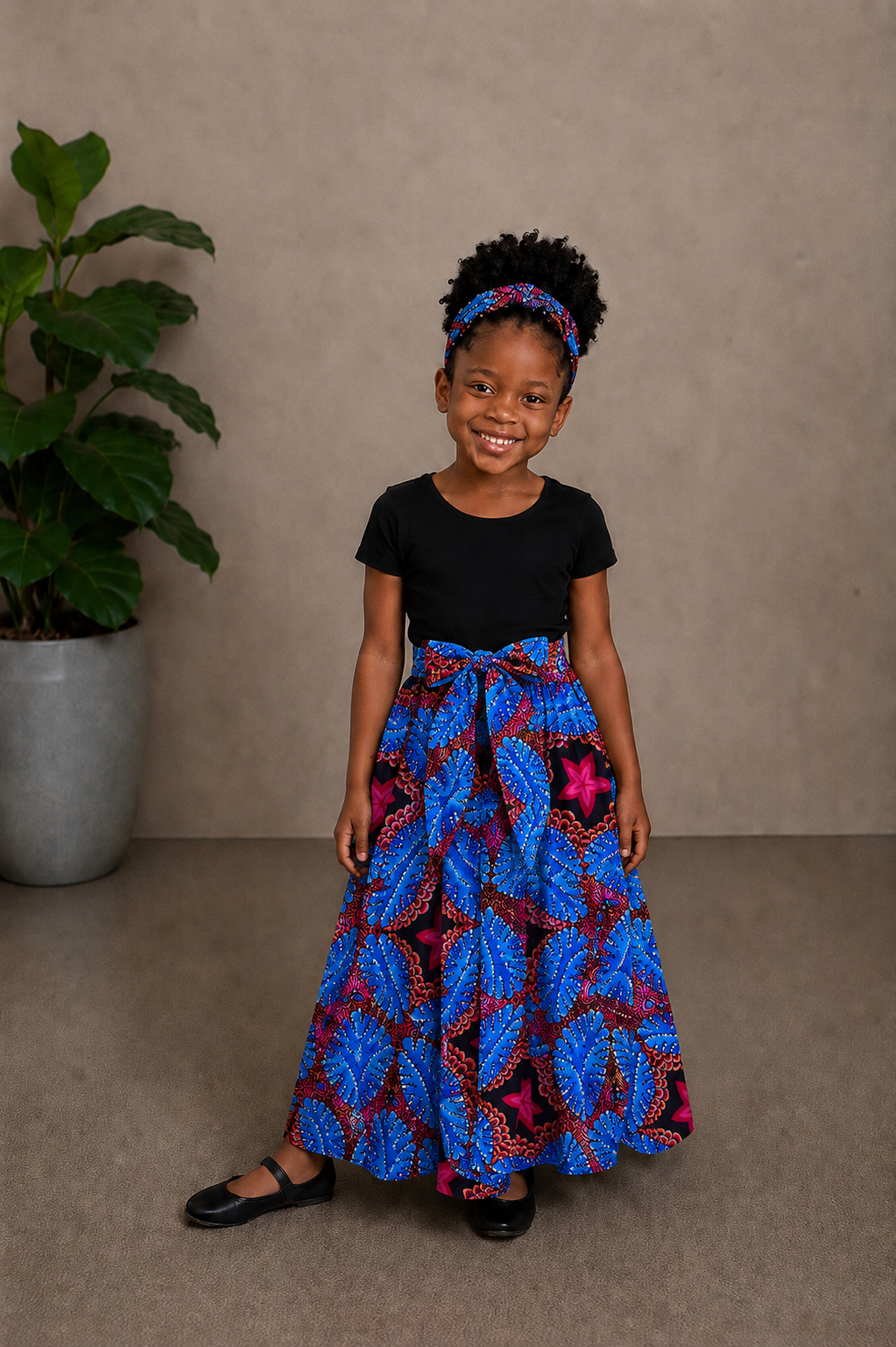 African Maxi Skirt - Blue Pink Starfish Print
