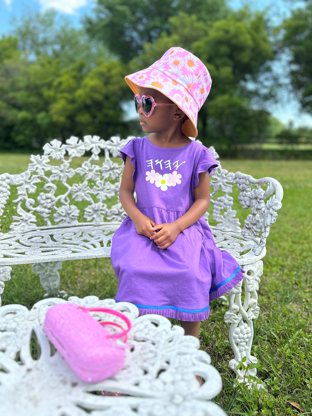 YAHUAH Flowers - 100% Cotton Purple Girls Dress with Pockets