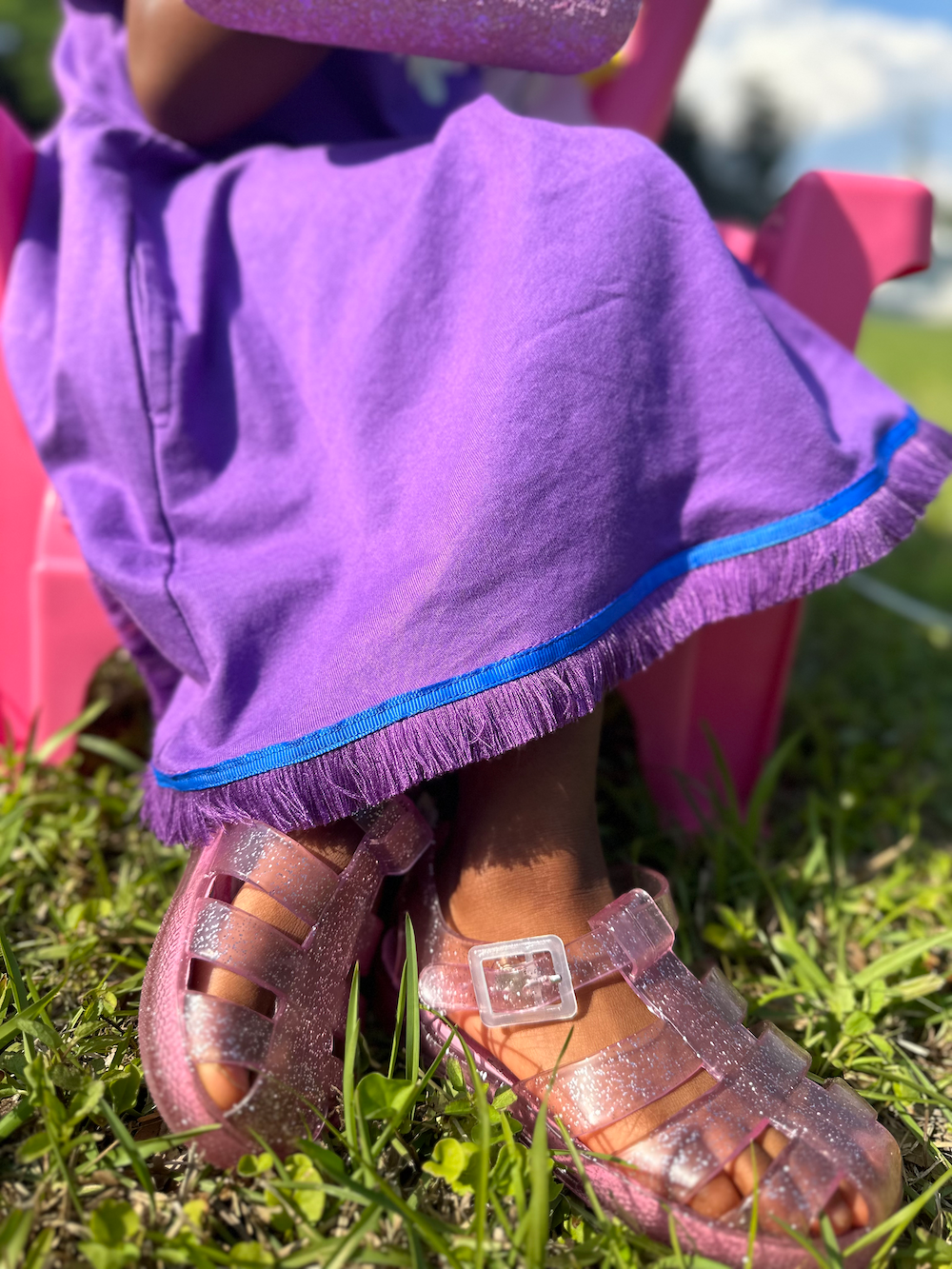 YAHUAH Flowers - 100% Cotton Purple Girls Dress with Pockets