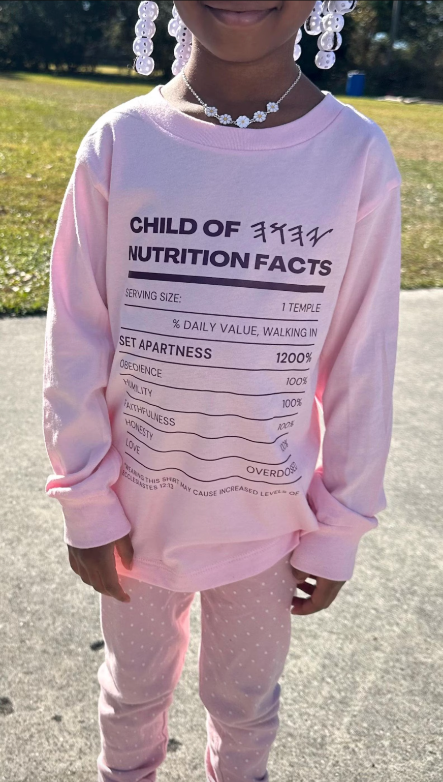 Child of YAHUAH Nutrition Facts Shirt - 100% Cotton Kids Long Sleeve Shirt