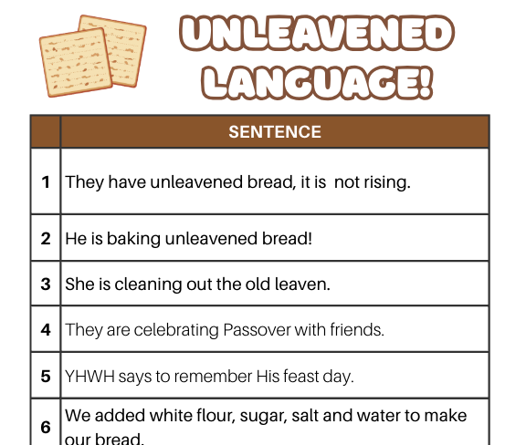 Unleavened Language Worksheets