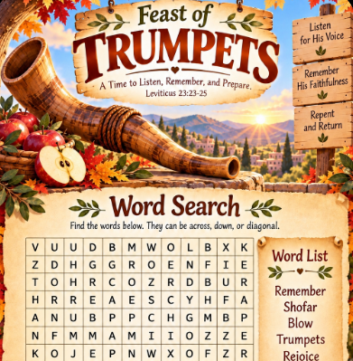 Feast of Trumpets Poster + Word Search + Trumpet Craft