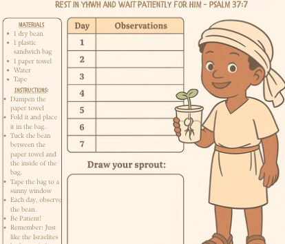 Devotion + Beans Science Experiment + Coloring Page: Count the Omer with Patience Theme
