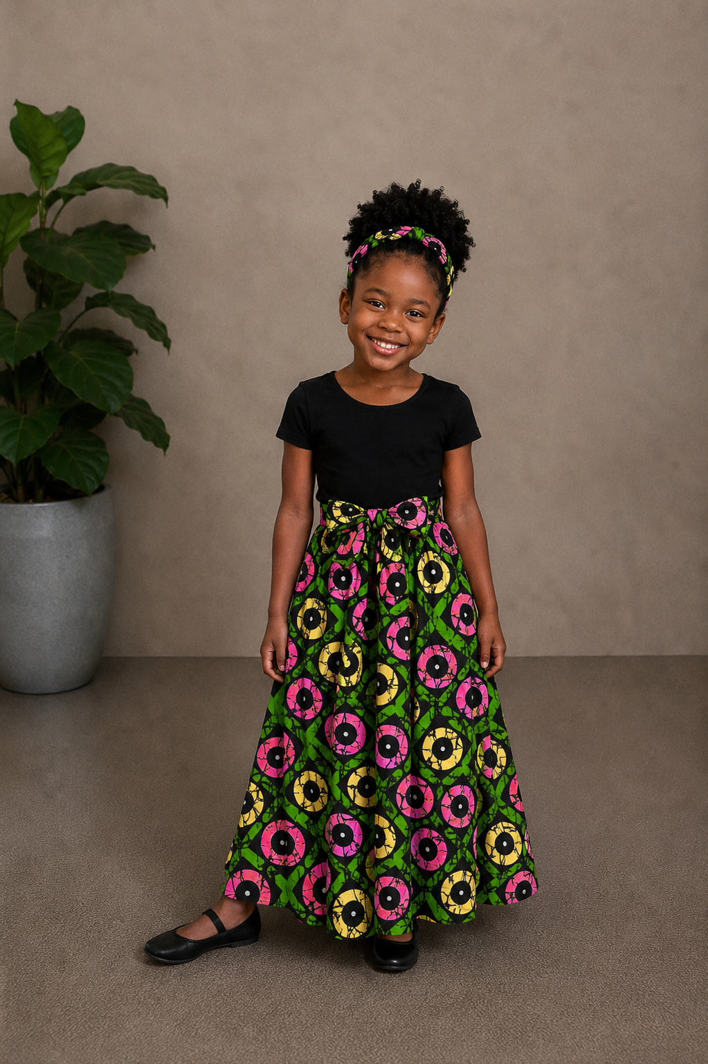 African Maxi Skirt - Pink, Yellow and Green Print