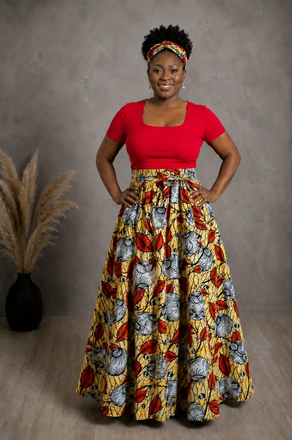 African Maxi Skirt - Red Shell Print