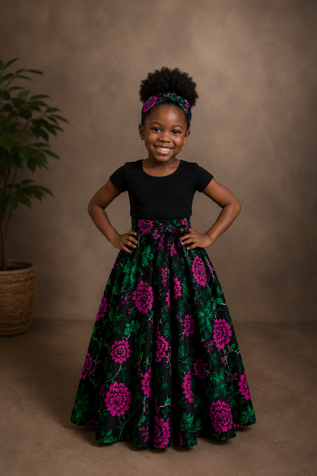 African Maxi Skirt - Pink Large Flowers Print