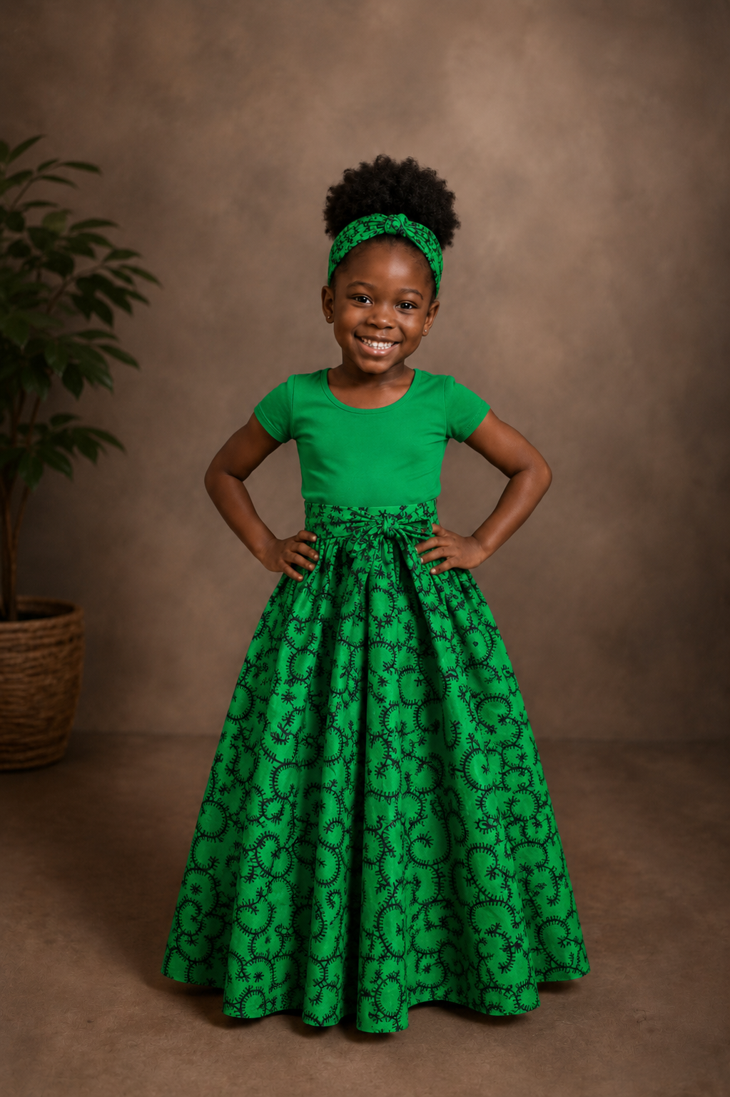African Maxi Skirt - Green or Yellow Black Swirl