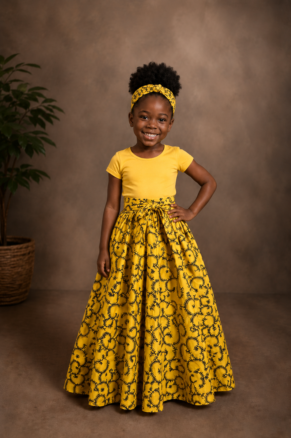 African Maxi Skirt - Green or Yellow Black Swirl