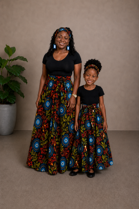 African Maxi Skirt - Circle Flower Print